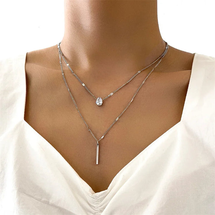 Crystal Zircon Heart Star Charm Layered Pendant Necklace Set – Elegance and Sparkle for Any Occasion